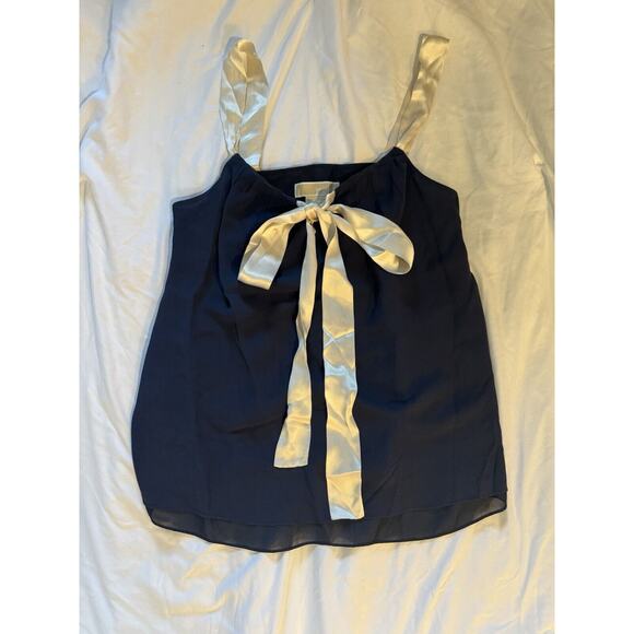 Michael Kors Tops - Michael Kors 100% Silk Tank Top Coquette Navy Cream Bow Sweet Girly Medium